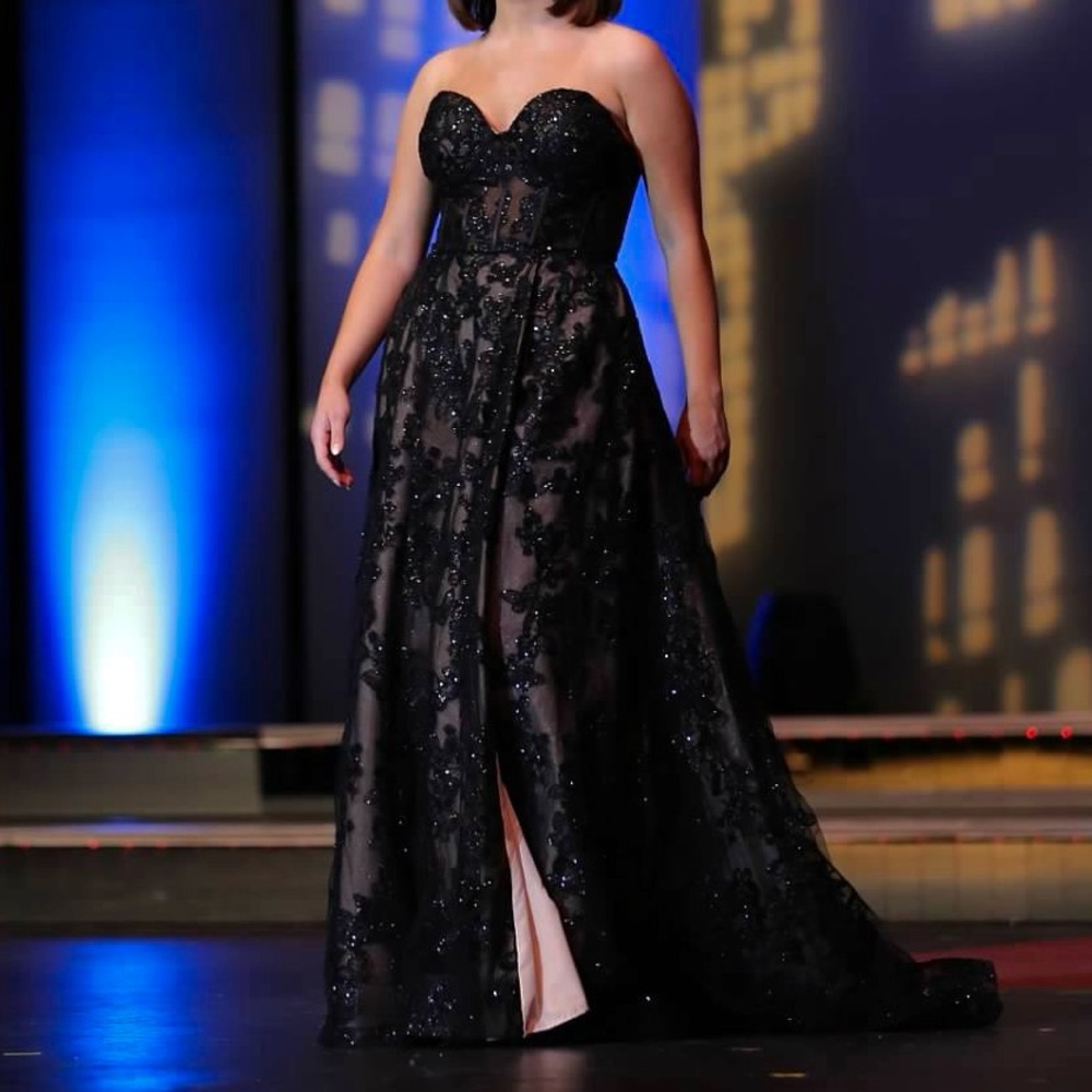 Black Sherri Hill strapless ballgown with slit